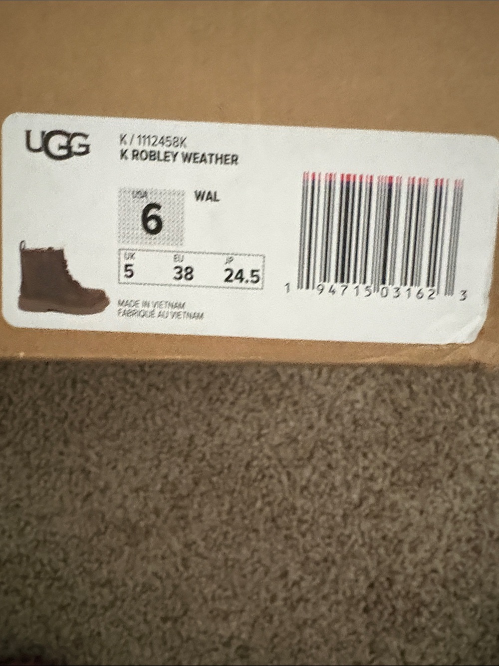 UGG Kids Robley Weather Boot in Chestnut